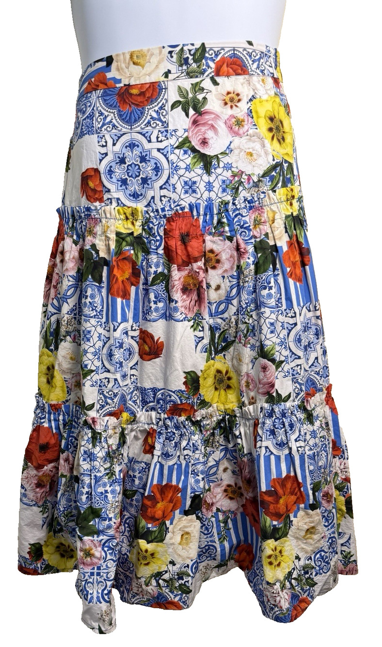 Boston Proper Maxi Skirt small floral tiered full Cottagecore Boho Coastal